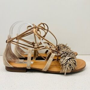 Steve Madden Swizzle Flat Sandals Natural Suede Leather Lace Up Gladiator Sz 7.5